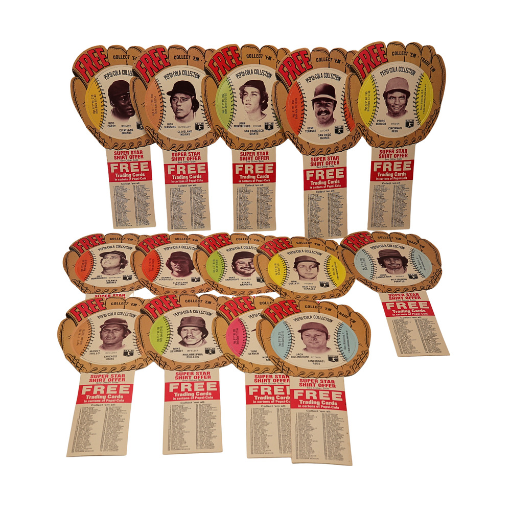 Lot Of 14 Pepsi Cola Collection Baseball Stars Gloves Discs Cards Unpunched 1977